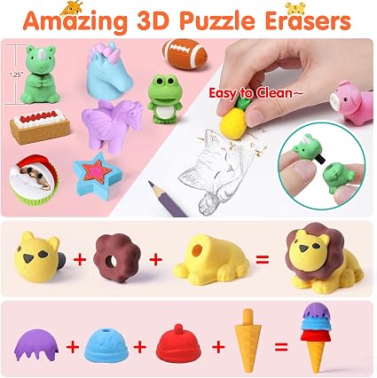 3D Animal Puzzle Erasers – Fun, Collect, & Learn